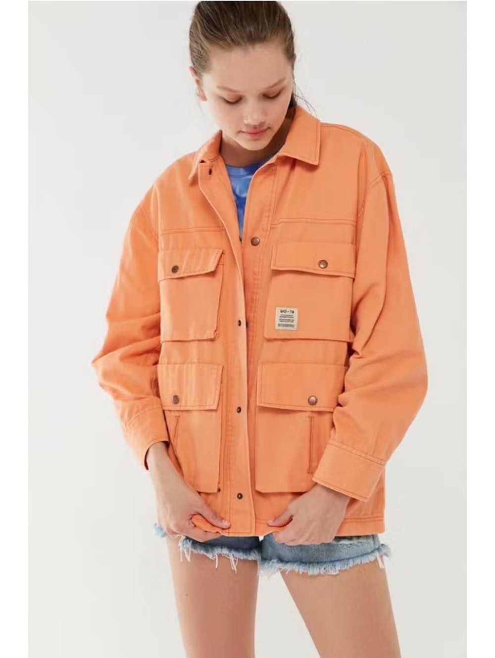 UO Coral Peach Derrek Snap Button Utility Jacket SMALL STREETWEAR